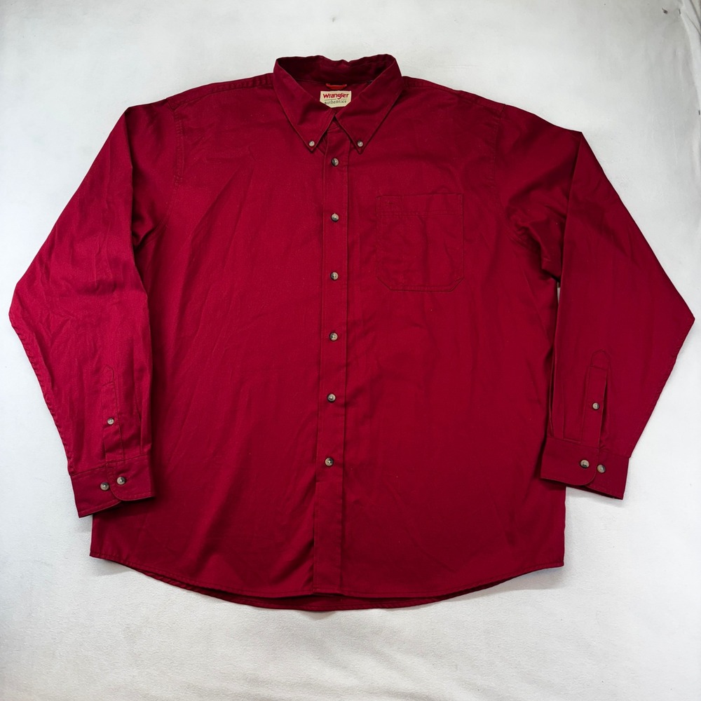 Wrangler Button Down Shirt Mens XL Red Long Sleeve Cotton Western